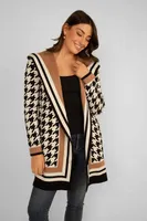 Long Houndstooth Hooded Cardigan