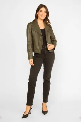 Zip Up Faux Leather Moto Jacket