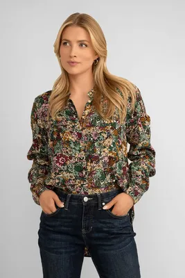 Long Sleeve Emerald Floral Blouse