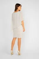 Ribbed Fitted Dress With Chiffon Overlay