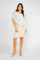 Ribbed Fitted Dress With Chiffon Overlay