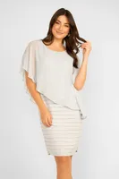 Ribbed Fitted Dress With Chiffon Overlay