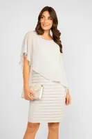 Ribbed Fitted Dress With Chiffon Overlay