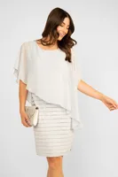 Ribbed Fitted Dress With Chiffon Overlay