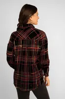 Burnout Velvet Plaid Button Up Blouse