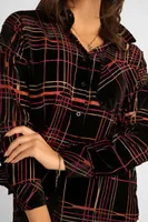 Burnout Velvet Plaid Button Up Blouse