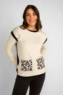Sweater With Animal Print Pockets