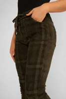 Crinkle Plaid Pull- On Pants