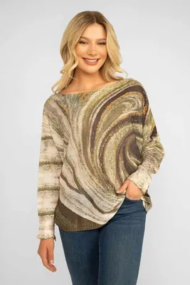 Olive Printed Loose Stitch Sweater