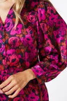 Long Sleeve Floral Satin Blouse