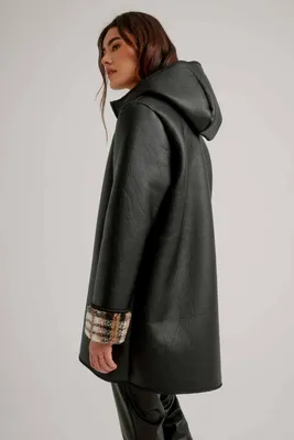 Faux Leather Berber Lined Coat