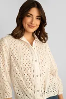 Front Tie Eyelet Lace Blouse