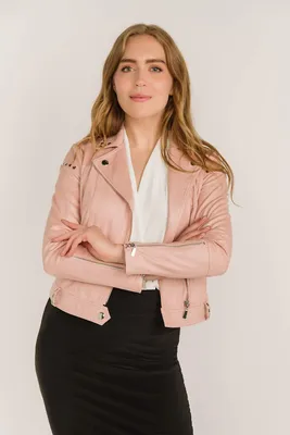 Soft Pink Studded Moto Jacket