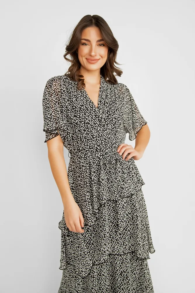 Polka Dot Ruffle Tiered Midi Dress