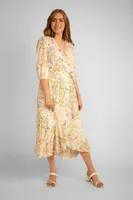 Printed Midi Wrap Dress