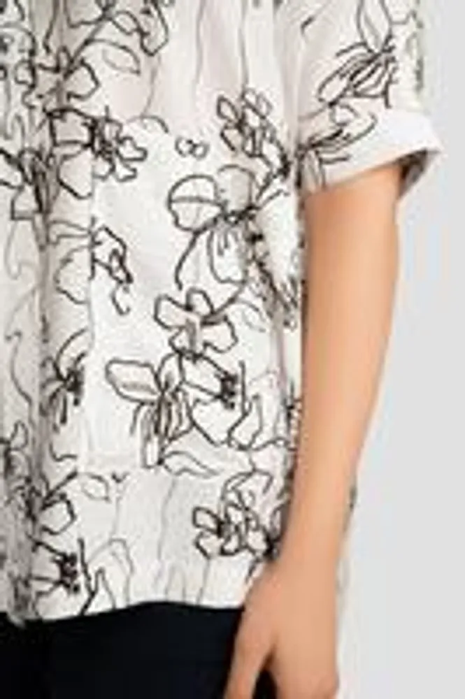 Casual White Sketch Floral Print Shirt