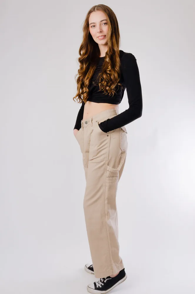 Buy Ardene Low Rise Wide Leg Cargo Jeans In Beige