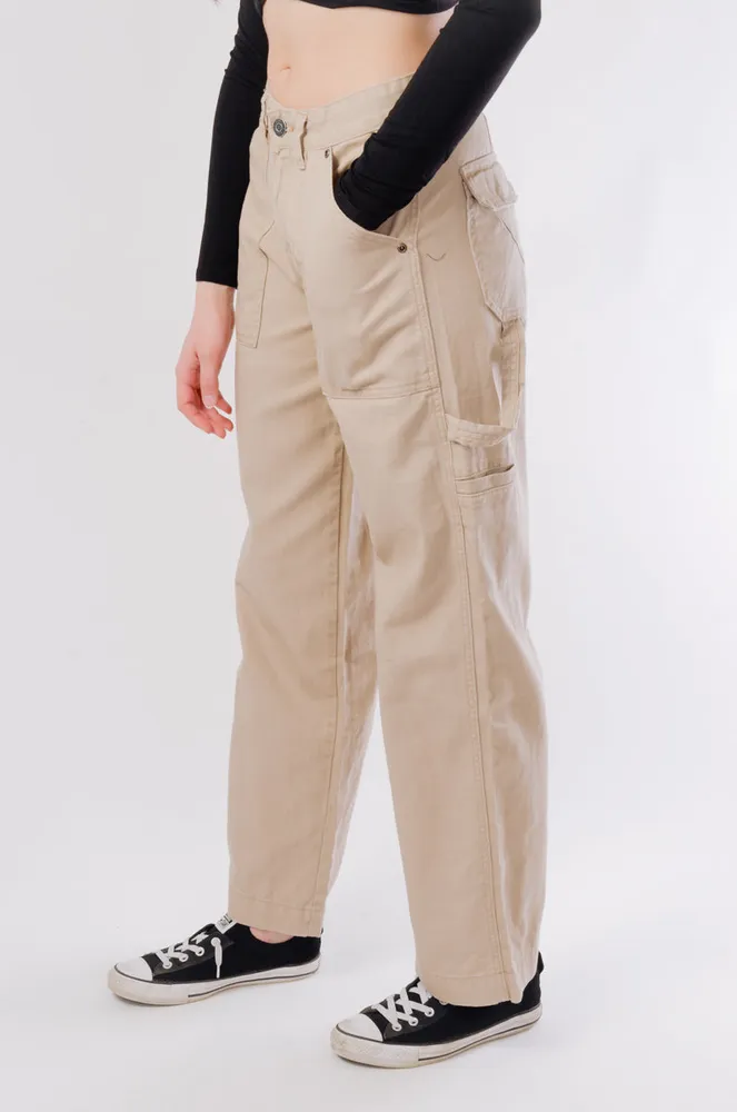 Buy Ardene Low Rise Wide Leg Cargo Jeans In Beige