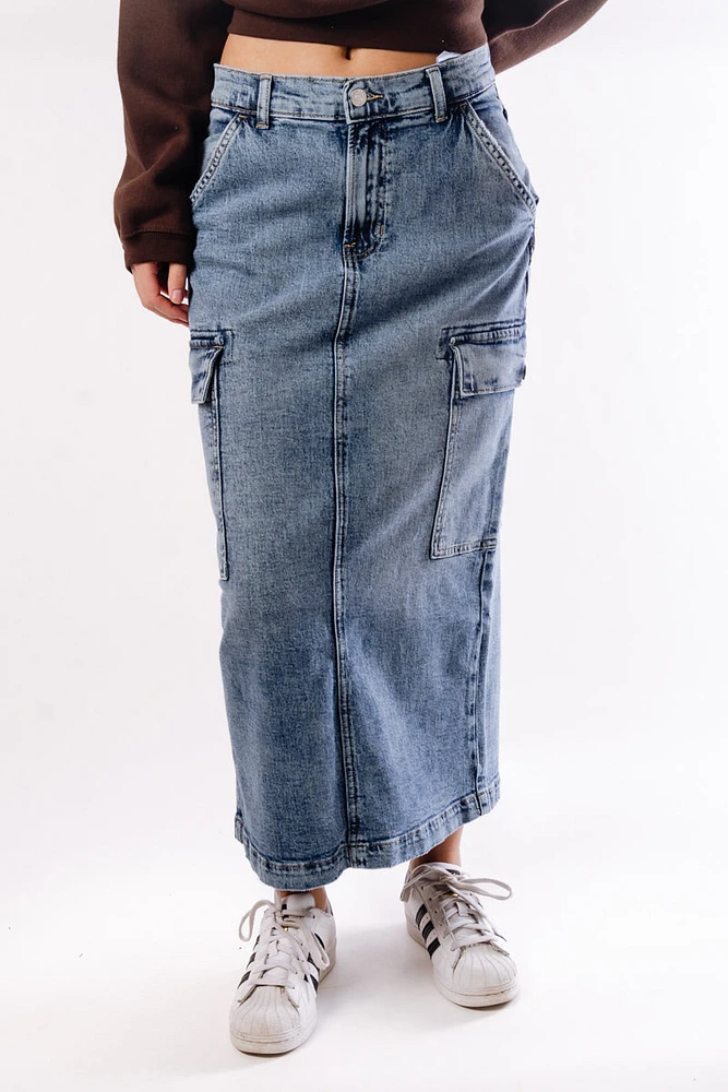 Cargo High Rise Jean Skirt