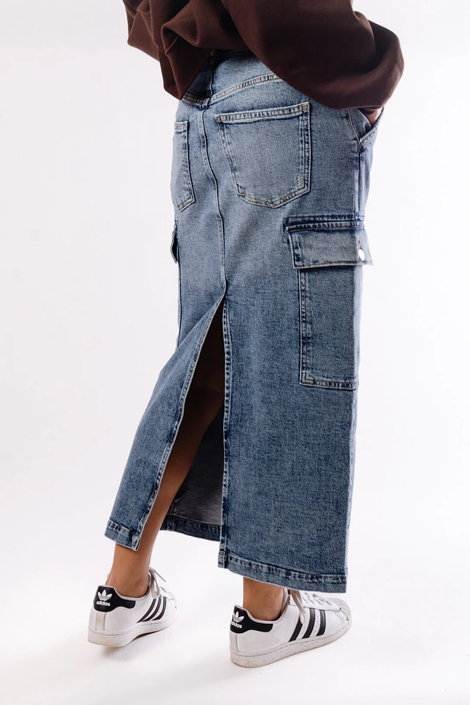 Cargo High Rise Jean Skirt