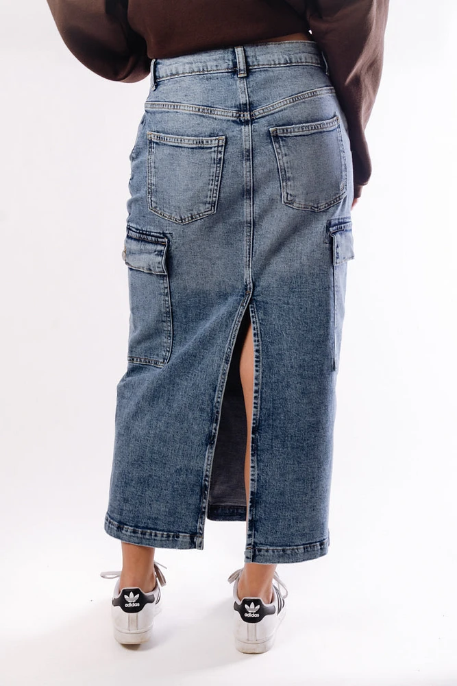 Cargo High Rise Jean Skirt