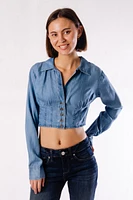 Chambray Collared Crop Top