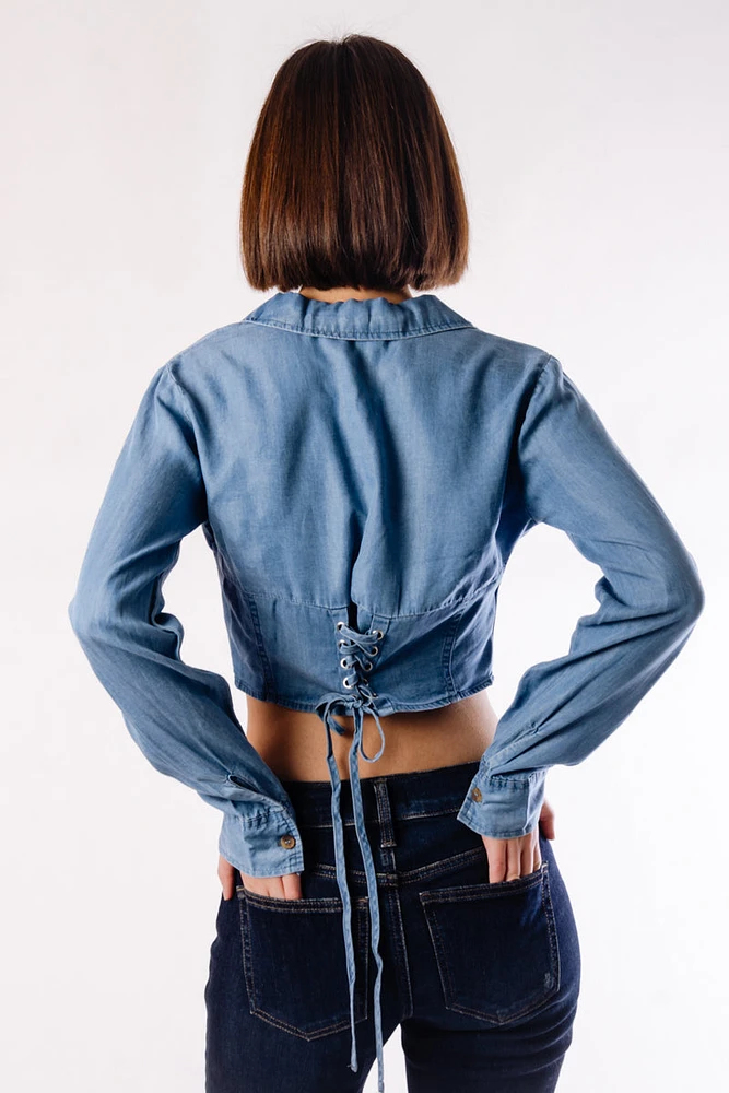 Chambray Collared Crop Top