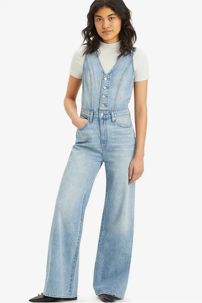 Denim Vest Wide Leg Jumpsuit