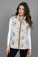 Embroidered Floral Sherpa Vest