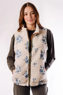 Embroidered Floral Sherpa Vest