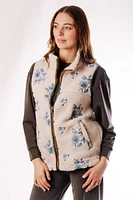 Embroidered Floral Sherpa Vest