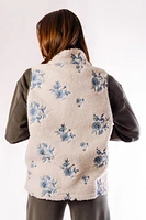 Embroidered Floral Sherpa Vest