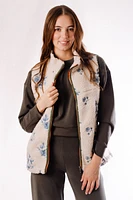 Embroidered Floral Sherpa Vest