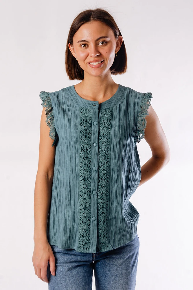 Eyelet Lace Trim Blouse