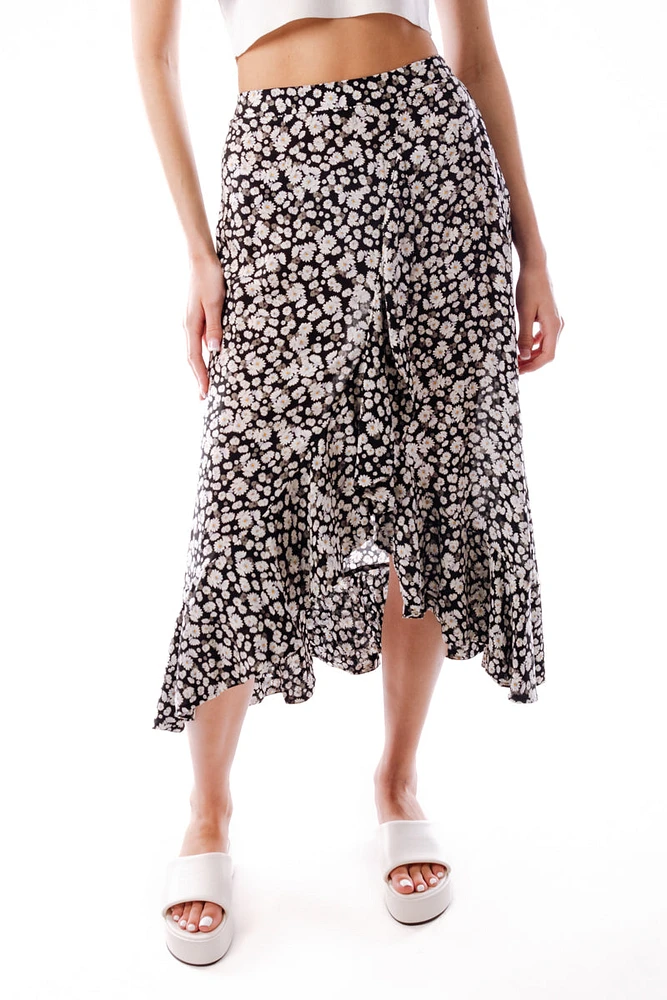 Floral Midi Front Slit Skirt