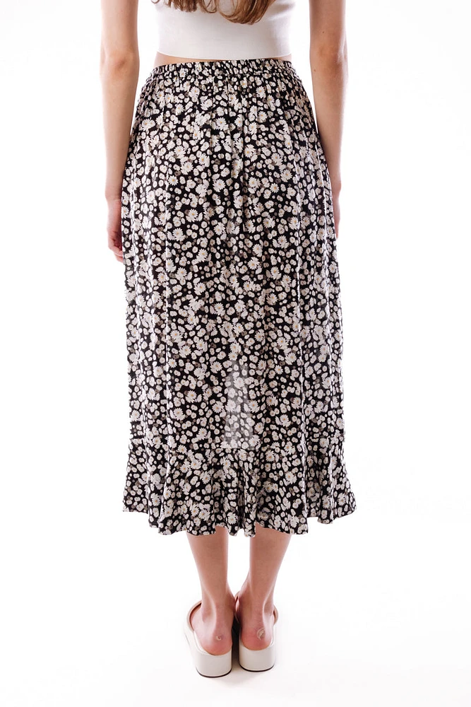 Floral Midi Front Slit Skirt