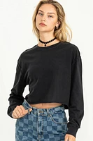 Raw Hem Crop Long Sleeve