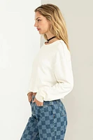 Raw Hem Crop Long Sleeve