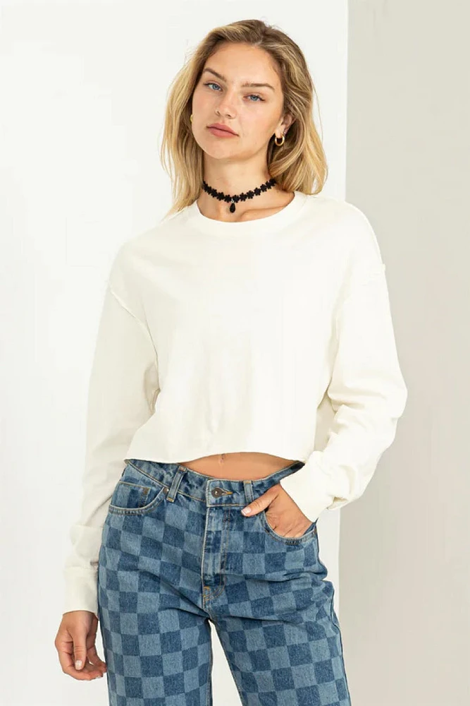 Raw Hem Crop Long Sleeve