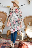 Rose Printed Velvet Kimono