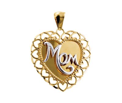 Mother's Love 10K Two-Tone Gold Heart Pendant with Mirror Back