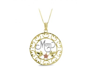 Tri-Colour Gold "Mom" Necklace