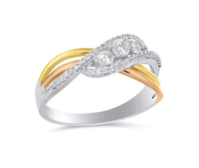 10K White Rose and Yellow Gold 0.35CTW Three-Stone Diamond Ring