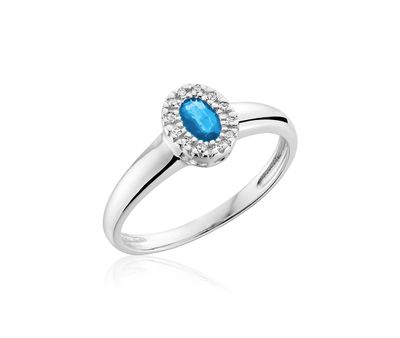 10K White Gold 0.05CTW Diamond and Blue Topaz Halo Ring