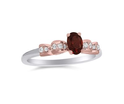 Enchanted Disney Sterling Silver 10K Rose Gold Diamond & Garnet Ring