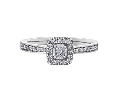 10K White Gold 0.30CTW Princess Cut Diamond Halo Bridal Ring
