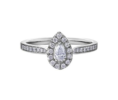 10K White Gold 0.30CTW Pear Shaped Diamond Halo Bridal Ring