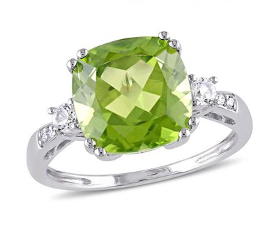 Julianna B 10K White Gold Peridot Diamond & Created Sapphire Ring