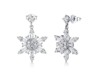 Sterling Silver Cubic Zirconia Snowflake Earrings