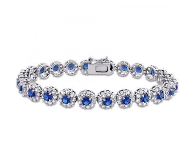 Julianna B Sterling Silver 7" Created Blue & White Sapphire Bracelet